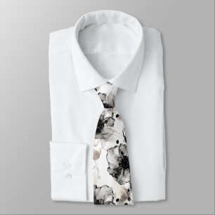 Cravate Fleurs Noir Blanc Modernes Encre Alcoolique