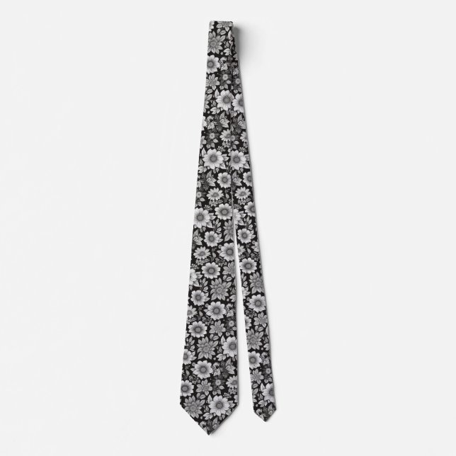 Cravate Fleurs noires et blanches (Devant)