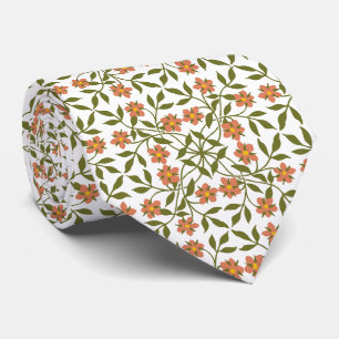 Cravate Fleurs orange, Motif Floral, Verdure, Boho