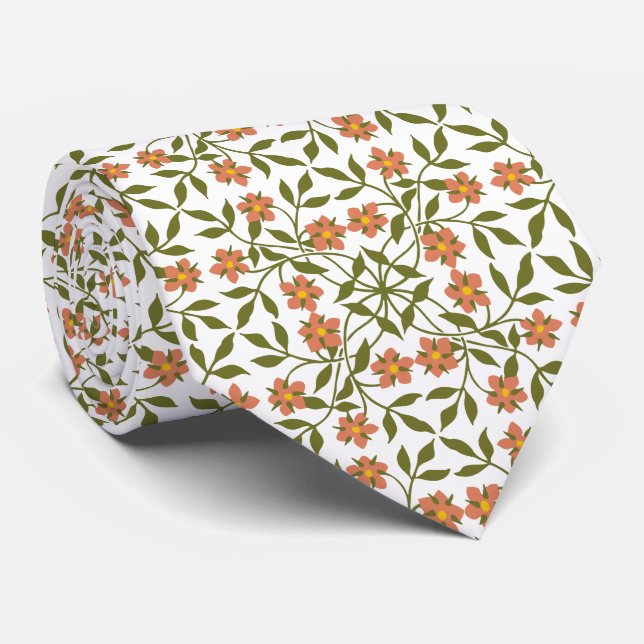 Cravate Fleurs orange, Motif Floral, Verdure, Boho (Roulé)