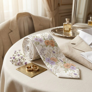 Cravate Fleurs pastel douces lavande et pêche