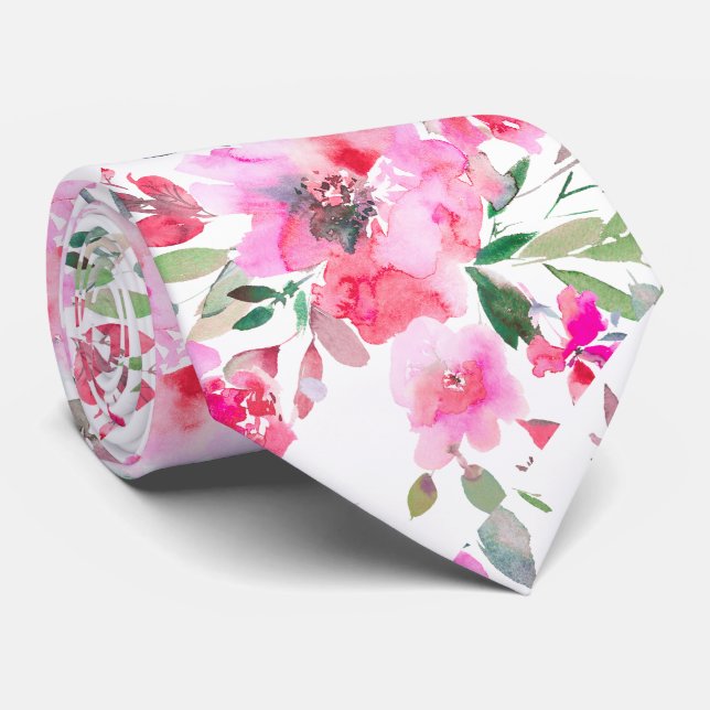Cravate Fleurs printanières H2 de PixDezines Rose Rouge (Roulé)