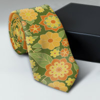 Fleurs rétro - or vert olive orange