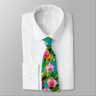 Cravate Fleurs Rose Bleu Jaune Lilas Vert Orchidée