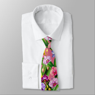 Cravate Fleurs Rose Bleu Jaune Lilas Vert Orchidée