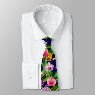 Cravate Fleurs Rose Bleu Jaune Lilas Vert Orchidée