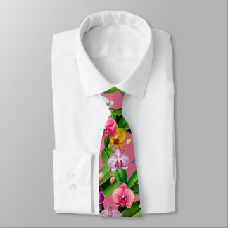 Cravate Fleurs Rose Bleu Jaune Lilas Vert Orchidée