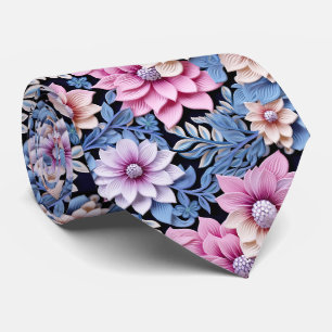 Cravate Fleurs roses 3D