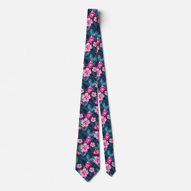 Cravate Fleurs roses avec Feuilles verts Partern-79066 (Devant)
