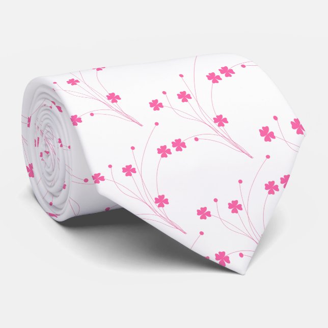 Cravate Fleurs roses Bubblegum, Petite impression Florale (Roulé)