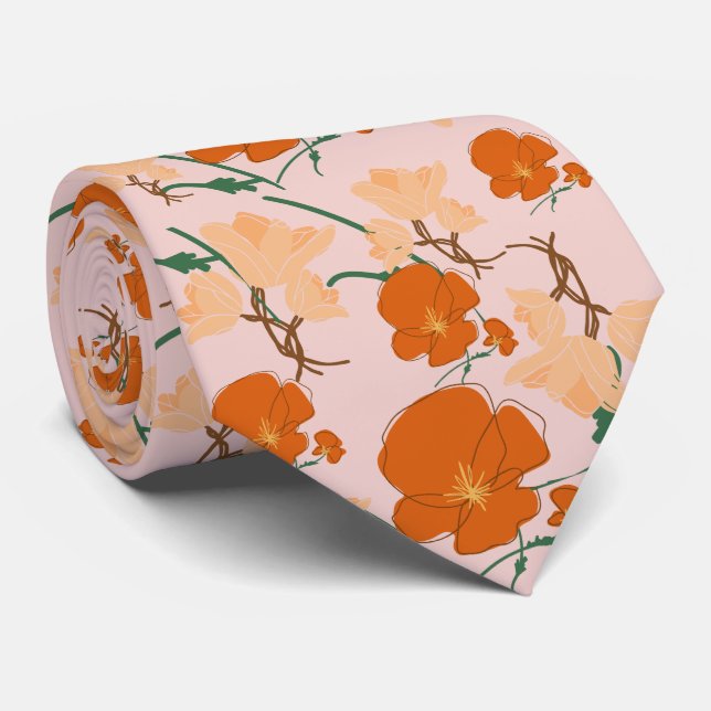Cravate fleurs roses et orange (Roulé)