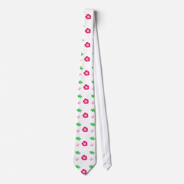 Cravate fleurs roses,feuilles vertes, joli motif (Devant)