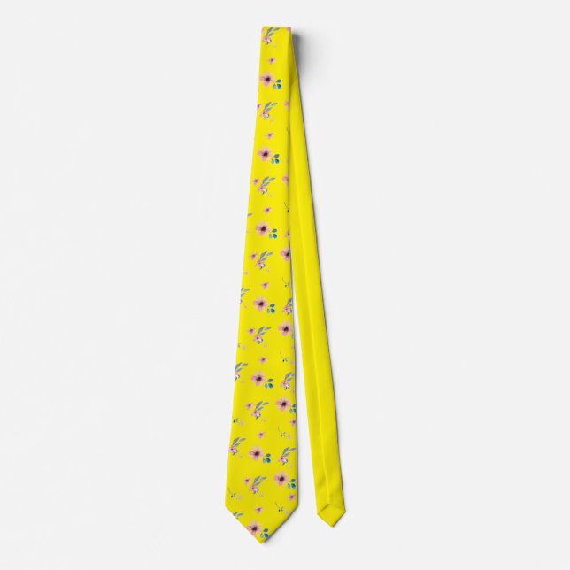 Cravate Fleurs roses jaunes  (Devant)