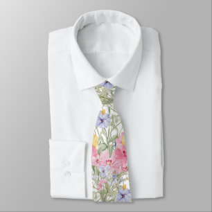 Cravate fleurs roses jaunes bleues