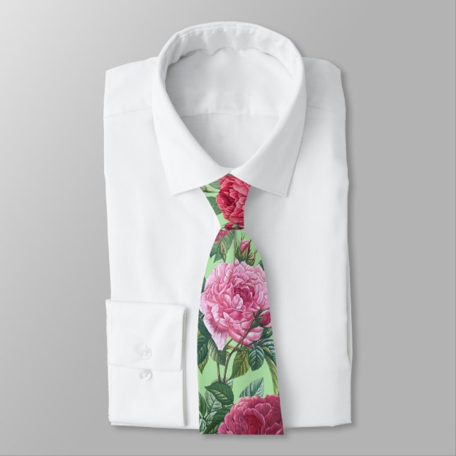 Cravate Fleurs Roses rouges, roses et magenta avec Feuille (Attaché)