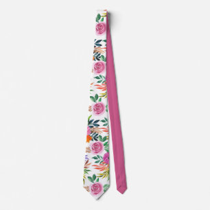 Cravate Fleurs Roses violettes Motif Floral