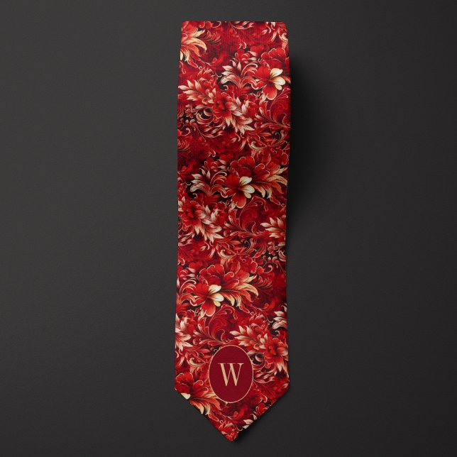 Cravate Fleurs Rouge et Crème Luxuriantes (Créateur téléchargé)