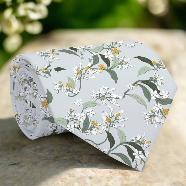 Cravate Fleurs sauvages bleu clair motif de feuilles de la (Créateur téléchargé)