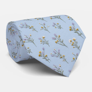 Cravate Fleurs sauvages bleu poudre Mariage personnalisé