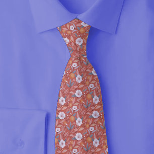 Cravate Fleurs Sauvages Corail