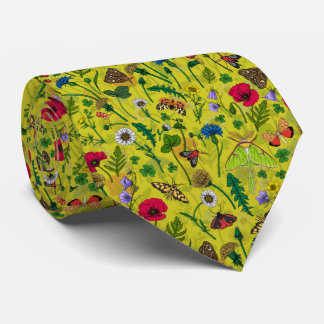 Cravate Fleurs sauvages et papillons de nuit en vert