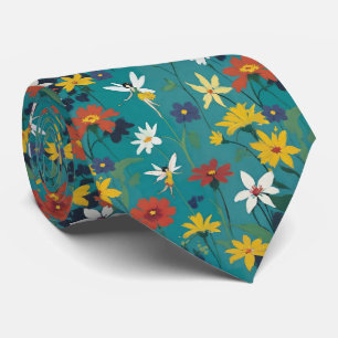 Cravate Fleurs sauvages Et Petites Fleurs Turquoises