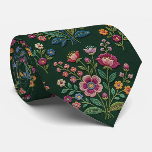 Cravate Fleurs sauvages Faux soie Style Broderie Vintage