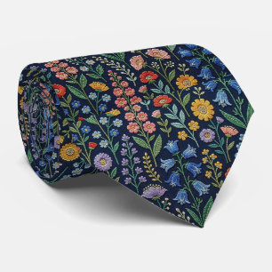 Cravate Fleurs sauvages Faux soie Style Broderie Vintage