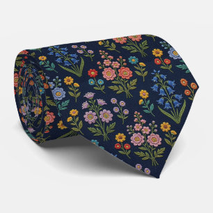 Cravate Fleurs sauvages Faux soie Style Broderie Vintage