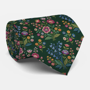 Cravate Fleurs sauvages Faux soie Style Broderie Vintage