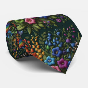 Cravate Fleurs sauvages Faux Soie Style Broderie Vintage