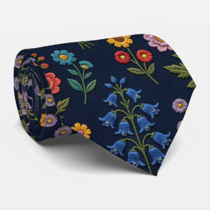 Cravate Fleurs sauvages Faux soie Style de broderie vint