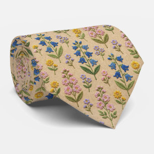 Cravate Fleurs sauvages Faux soie   Style de broderie vint
