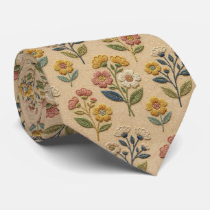 Cravate Fleurs sauvages Faux soie Style de broderie vint