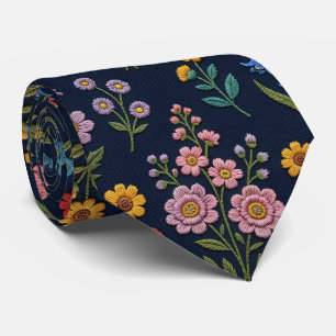 Cravate Fleurs sauvages Faux soie   Style de broderie vint
