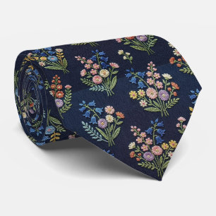 Cravate Fleurs sauvages Faux soie Style de broderie vint