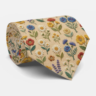 Cravate Fleurs sauvages Faux soie Style de broderie vint
