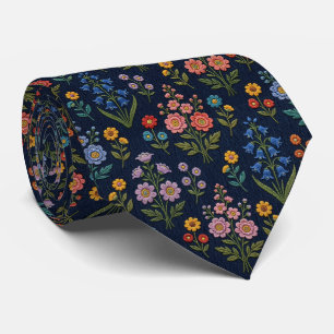 Cravate Fleurs sauvages Faux soie Style de broderie vint