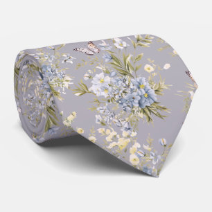 Cravate Fleurs sauvages pastel bleu gris jardin de printem