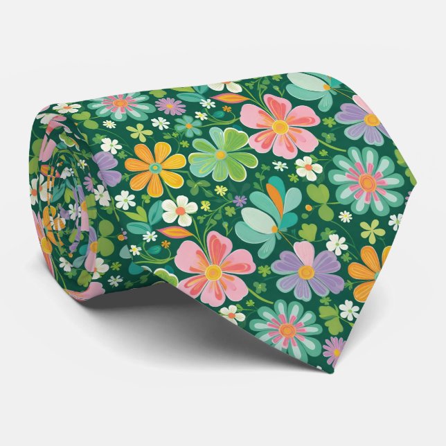 Cravate Fleurs sauvages pastel en rose, violet, orange et  (Roulé)