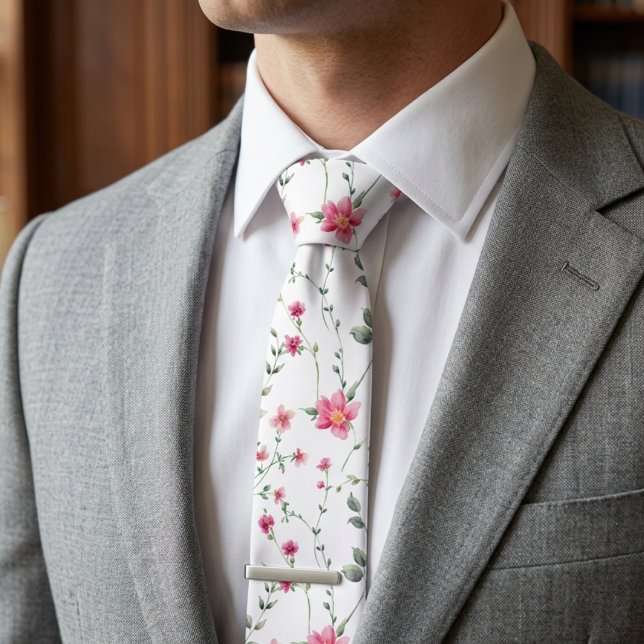 Cravate Fleurs sauvages roses bohème tendance unique (Créateur téléchargé)