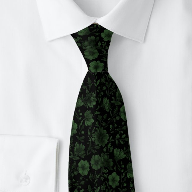 Cravate Fleurs sauvages vert chasseur (Créateur téléchargé)