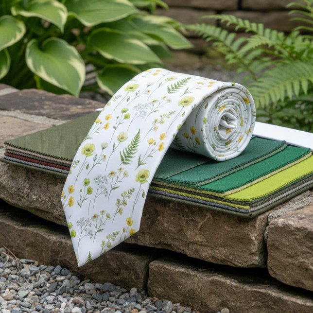 Cravate Fleurs sauvages vertes d'agrumes pour les garçons  (Groomsmen floral tie from the Citrus Green Wildflower wedding suite by Darling & May)