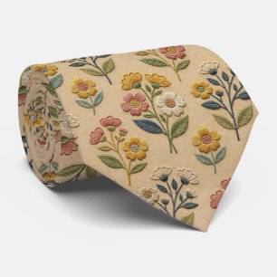 Cravate Fleurs sauvages vintage Dessin de broderie fauss