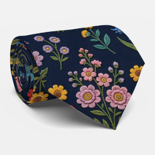 Cravate Fleurs sauvages vintage Dessin de broderie fauss