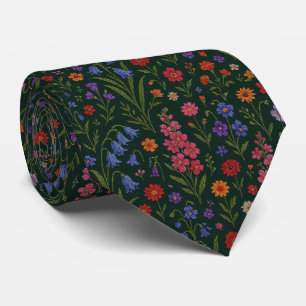 Cravate Fleurs sauvages vintage Dessin de fausse broderi
