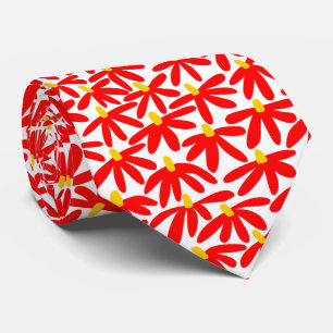 Cravate Fleurs stylisées - Rouge, Ambre et Blanc