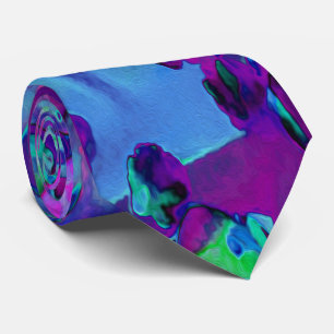 Cravate Fleurs Succulentes de Sedum en Turquoise, Magenta