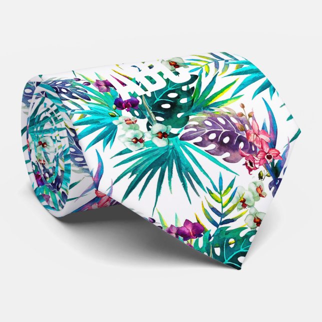 Cravate Fleurs tropicales colorées et feuillage (Roulé)