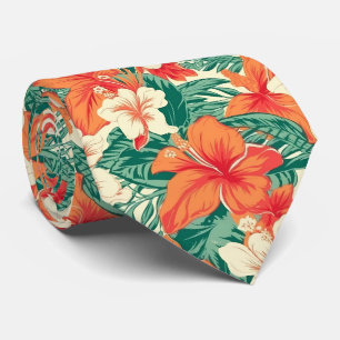 Cravate Fleurs tropicales hawaïennes et motifs feuille